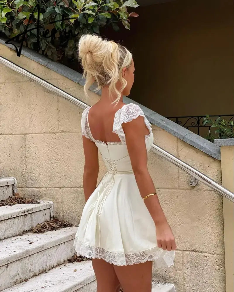Autumn Lace Basic Mini Sexy Dress Women Spaghetti Strap Party Backless Slim Dresses Shirring Vestidos Elegant Aiertu
