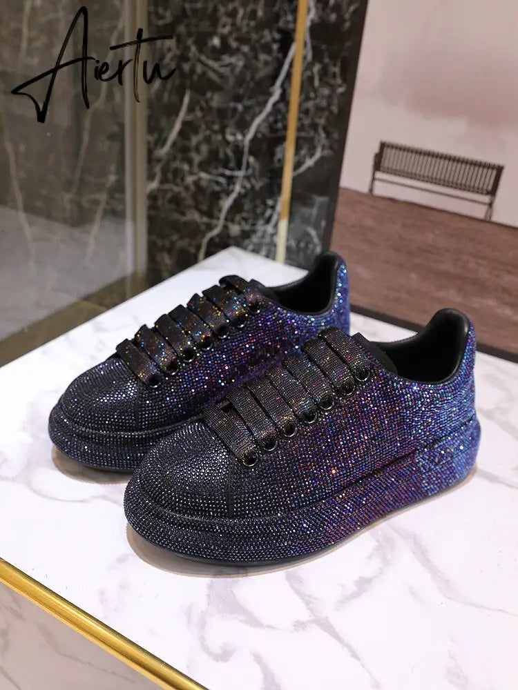 Autumn Leather Women Shoes New Style Fashion Pink Platform Shoes Ins Platforms Sneakers Tide Shine Bling Rhinestone Shoes Aiertu