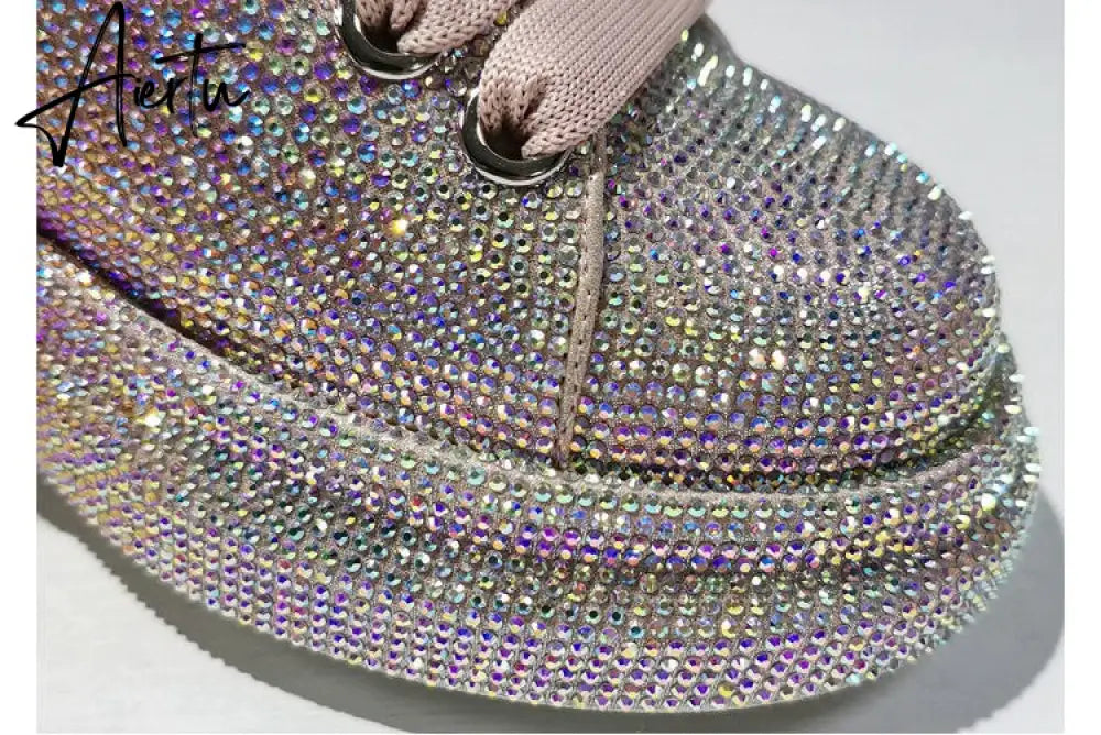 Autumn Leather Women Shoes New Style Fashion Pink Platform Shoes Ins Platforms Sneakers Tide Shine Bling Rhinestone Shoes Aiertu