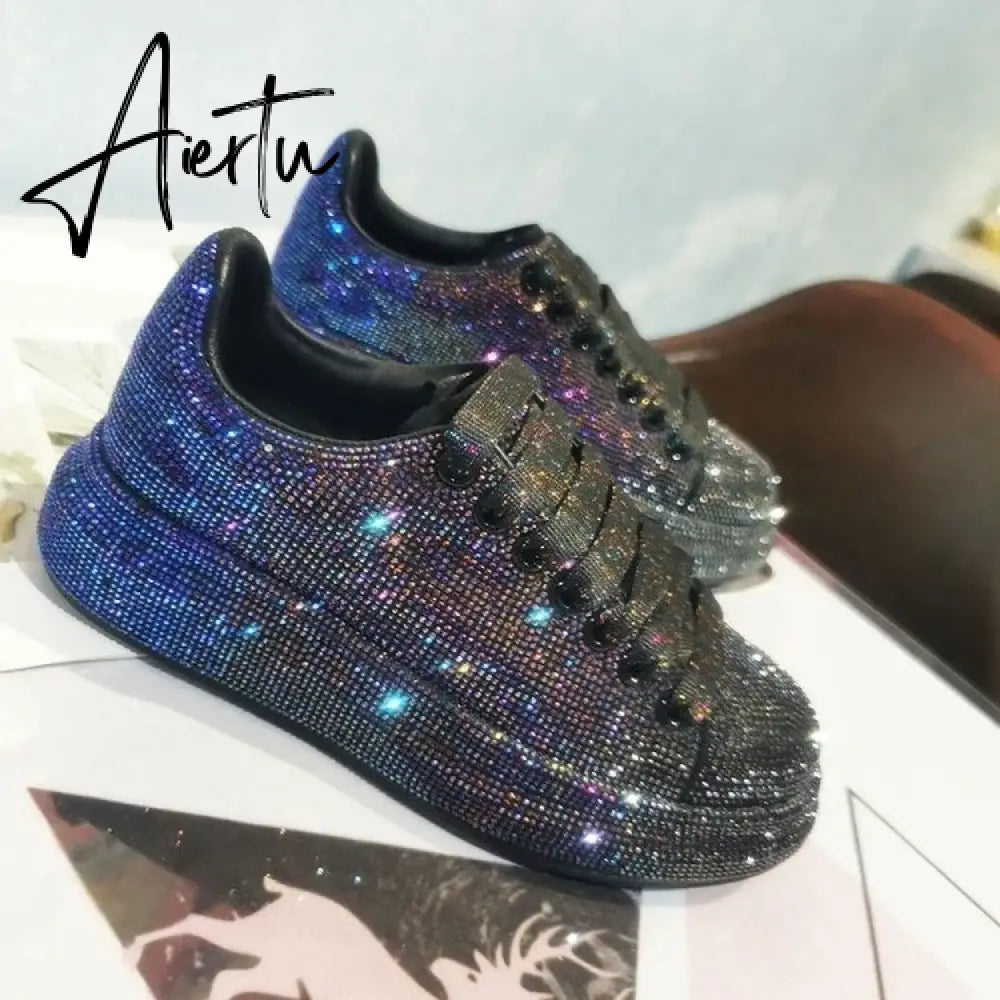 Autumn Leather Women Shoes New Style Fashion Pink Platform Shoes Ins Platforms Sneakers Tide Shine Bling Rhinestone Shoes Aiertu