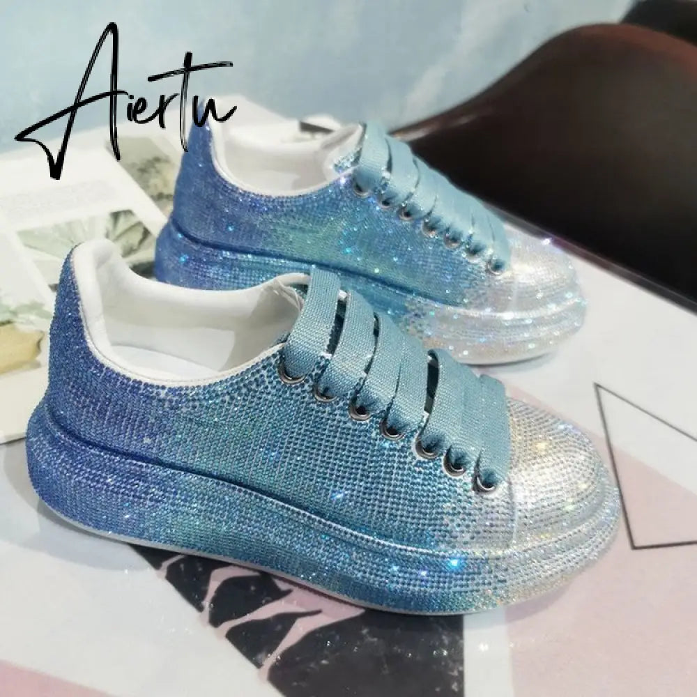 Autumn Leather Women Shoes New Style Fashion Pink Platform Shoes Ins Platforms Sneakers Tide Shine Bling Rhinestone Shoes Aiertu