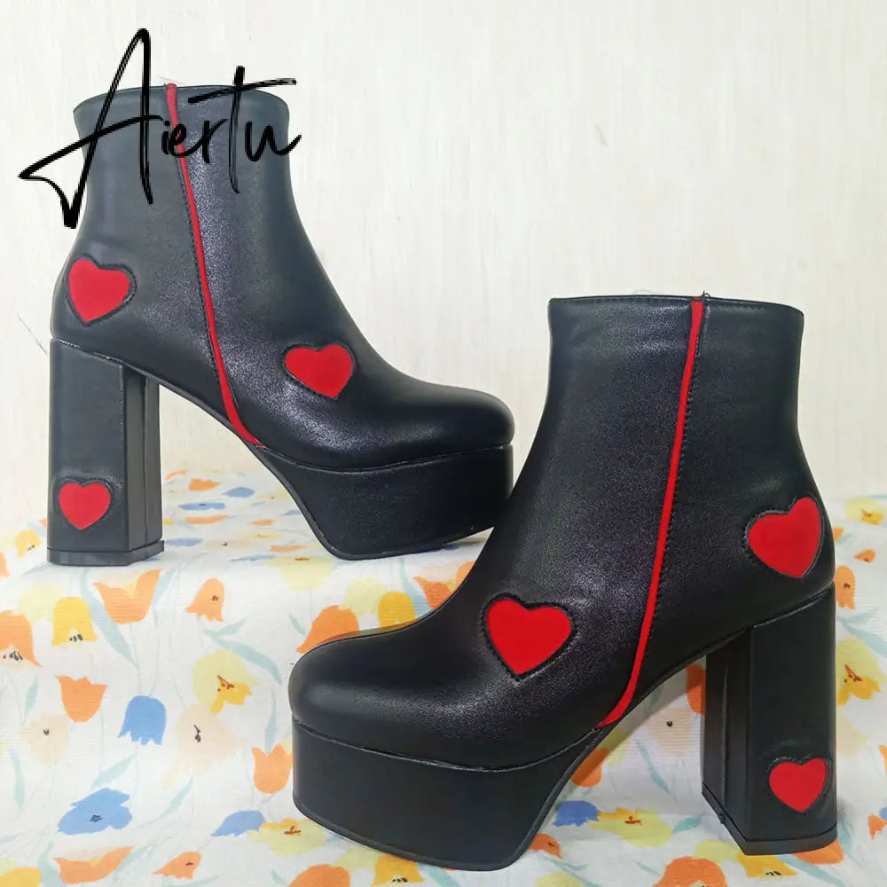 Autumn New Luxury Mature Boots Women Platform Square Toe Thick High Heels Mid Calf Boots Sweet Cool Shoes Woman Aiertu