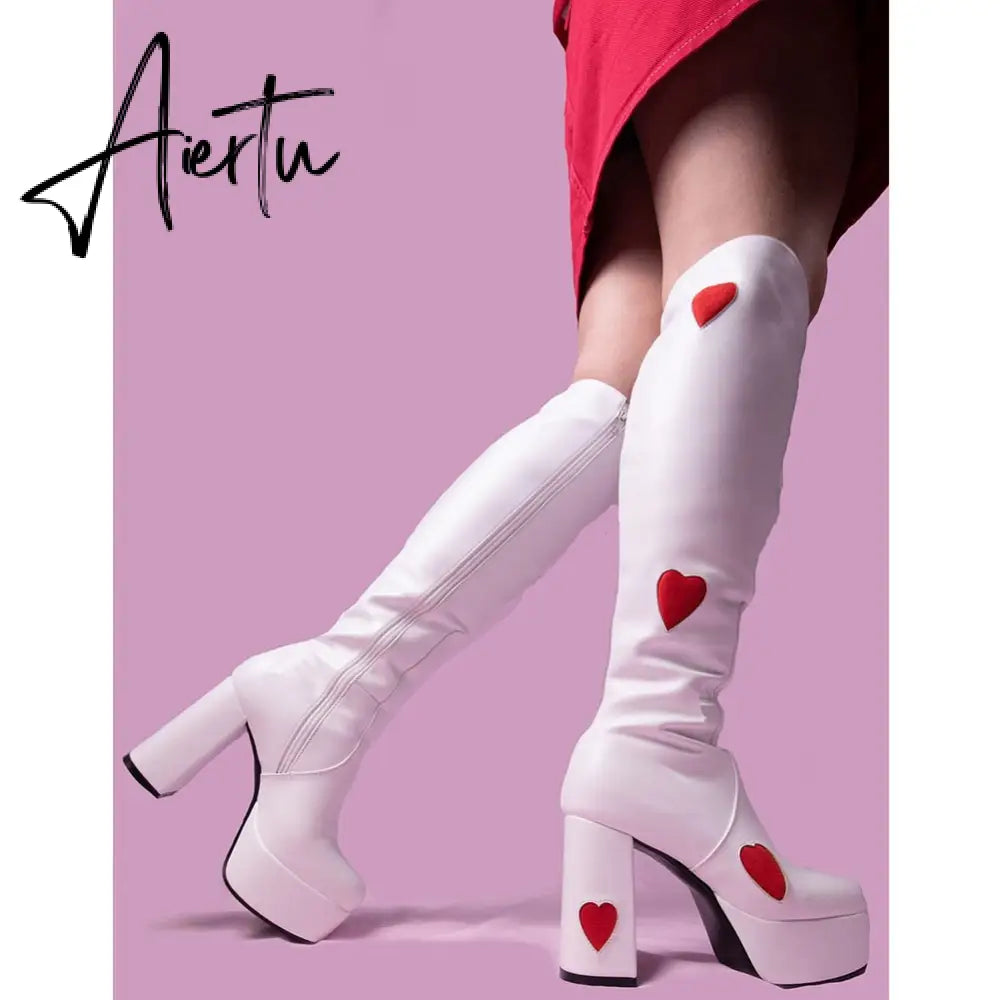 Autumn New Luxury Mature Boots Women Platform Square Toe Thick High Heels Mid Calf Boots Sweet Cool Shoes Woman Aiertu