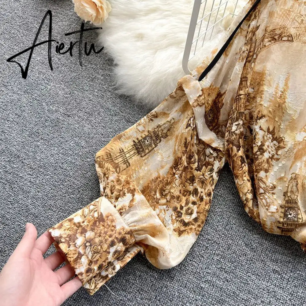 Autumn Puff Sleeve Shirts Blouse Women Floral Long Sleeve Lapel Buttons Vintage Shirts Elegant Blouses Tops Female GD631 Aiertu