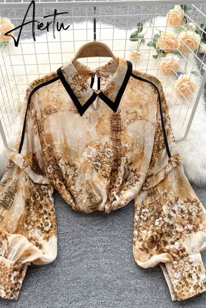 Autumn Puff Sleeve Shirts Blouse Women Floral Long Sleeve Lapel Buttons Vintage Shirts Elegant Blouses Tops Female GD631 Aiertu