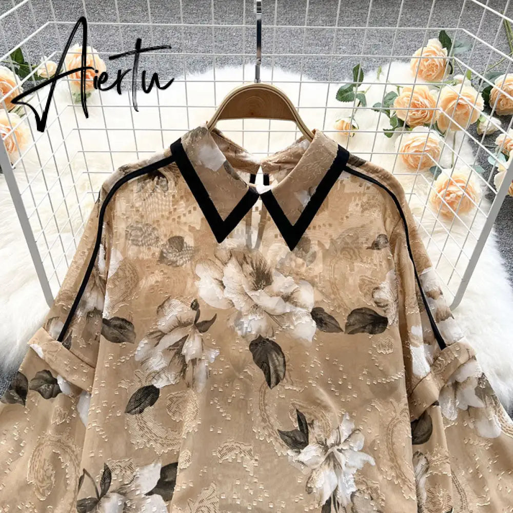 Autumn Puff Sleeve Shirts Blouse Women Floral Long Sleeve Lapel Buttons Vintage Shirts Elegant Blouses Tops Female GD631 Aiertu