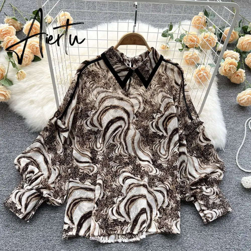 Autumn Puff Sleeve Shirts Blouse Women Floral Long Sleeve Lapel Buttons Vintage Shirts Elegant Blouses Tops Female GD631 Aiertu