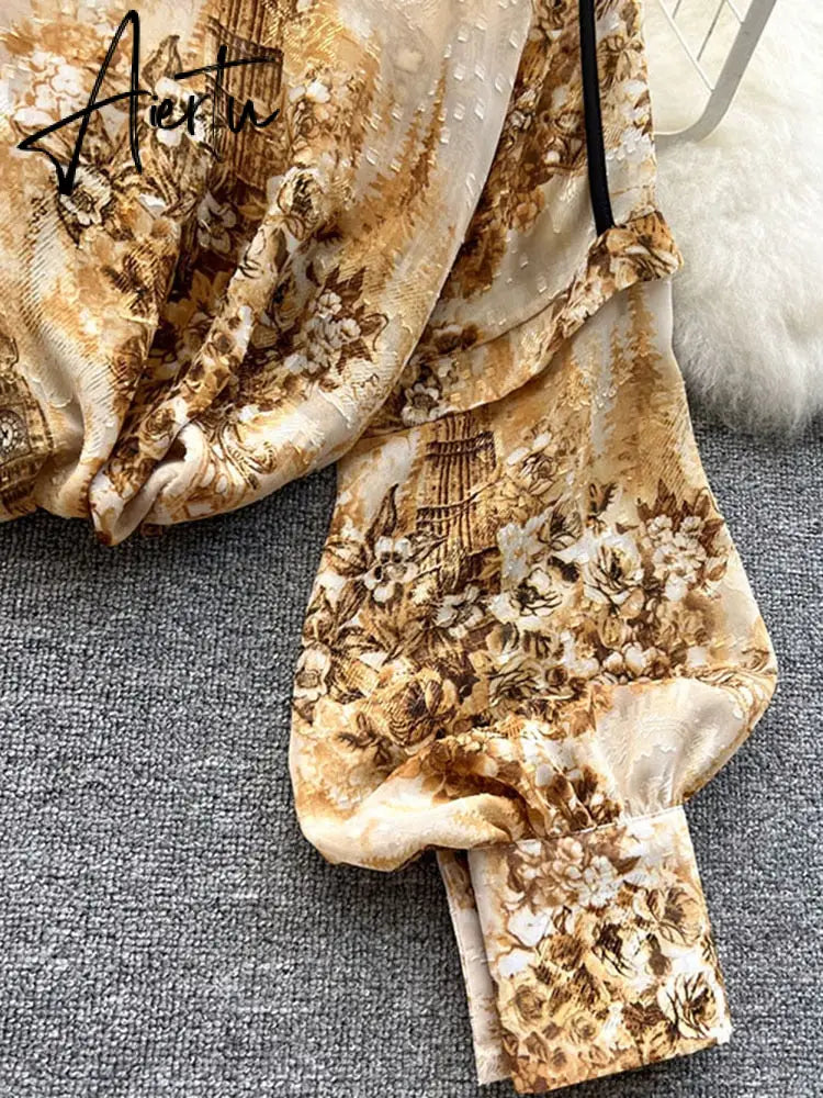 Autumn Puff Sleeve Shirts Blouse Women Floral Long Sleeve Lapel Buttons Vintage Shirts Elegant Blouses Tops Female GD631 Aiertu
