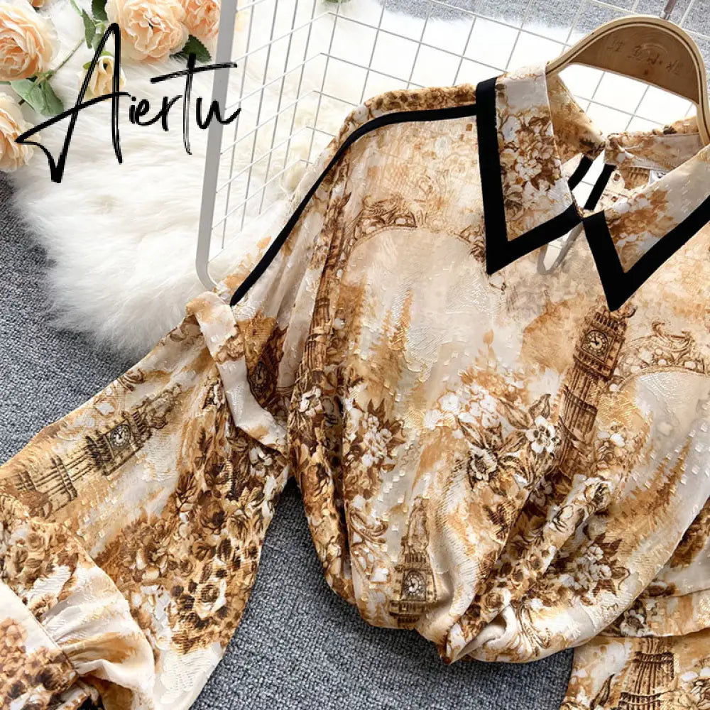 Autumn Puff Sleeve Shirts Blouse Women Floral Long Sleeve Lapel Buttons Vintage Shirts Elegant Blouses Tops Female GD631 Aiertu