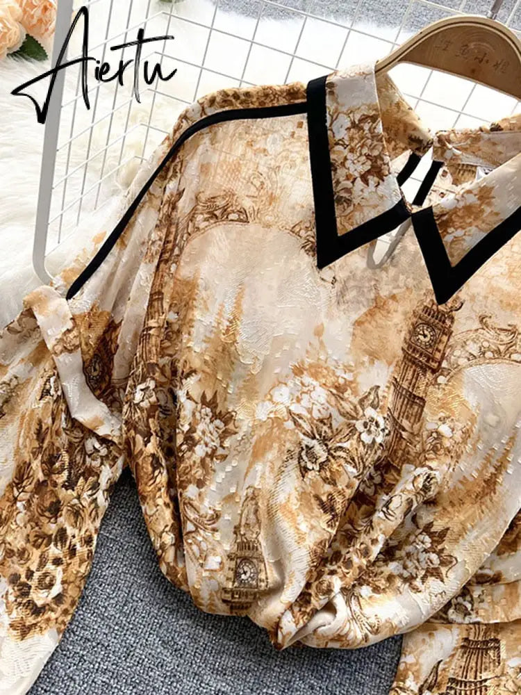 Autumn Puff Sleeve Shirts Blouse Women Floral Long Sleeve Lapel Buttons Vintage Shirts Elegant Blouses Tops Female GD631 Aiertu