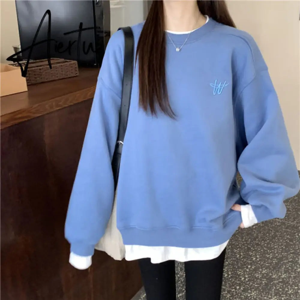 Autumn Winter Girl Korean Version Oversized Hoodies Street Style Letter Embroidery Sweatshirt Fleece Thick Pullover Tops Femmes Aiertu