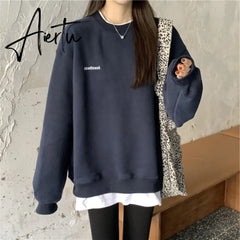 Autumn Winter Girl Korean Version Oversized Hoodies Street Style Letter Embroidery Sweatshirt Fleece Thick Pullover Tops Femmes Aiertu