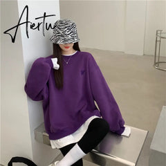 Autumn Winter Girl Korean Version Oversized Hoodies Street Style Letter Embroidery Sweatshirt Fleece Thick Pullover Tops Femmes Aiertu