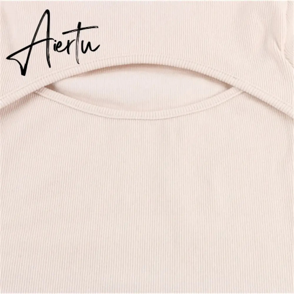 Autumn Winter High Collar T Shirt Women Casual Long Sleeve Ribber Knitting Tees Tops Sexy Hollow Black Slim Female T-shirt Aiertu