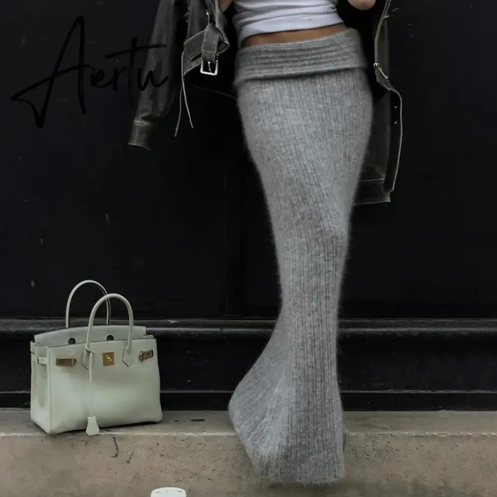Autumn Winter Knit Skirt Fashion Street Style Low Rise Straight Long Skirts for Women y2k Harajuku Outfits Vintage Lady Aiertu