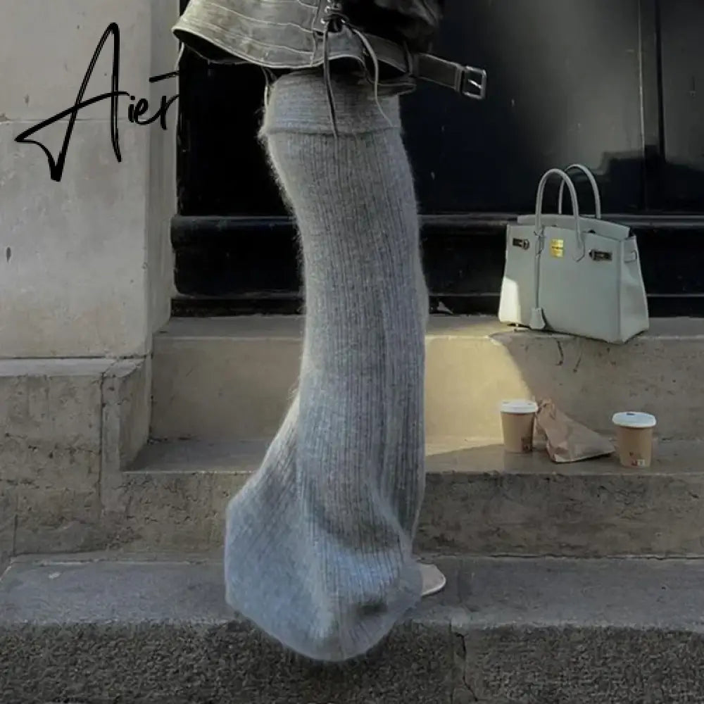 Autumn Winter Knit Skirt Fashion Street Style Low Rise Straight Long Skirts for Women y2k Harajuku Outfits Vintage Lady Aiertu