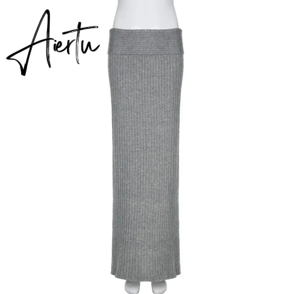Autumn Winter Knit Skirt Fashion Street Style Low Rise Straight Long Skirts for Women y2k Harajuku Outfits Vintage Lady Aiertu