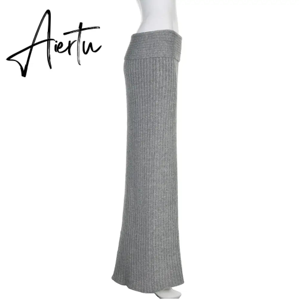 Autumn Winter Knit Skirt Fashion Street Style Low Rise Straight Long Skirts for Women y2k Harajuku Outfits Vintage Lady Aiertu