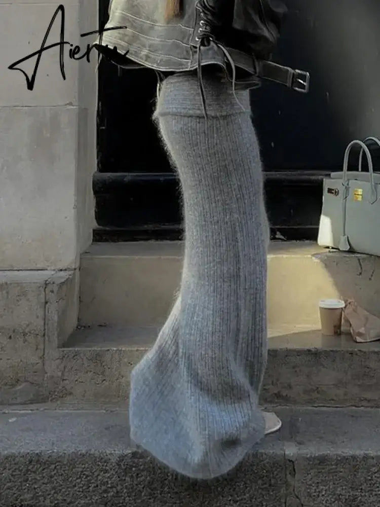Autumn Winter Knit Skirt Fashion Street Style Low Rise Straight Long Skirts for Women y2k Harajuku Outfits Vintage Lady Aiertu
