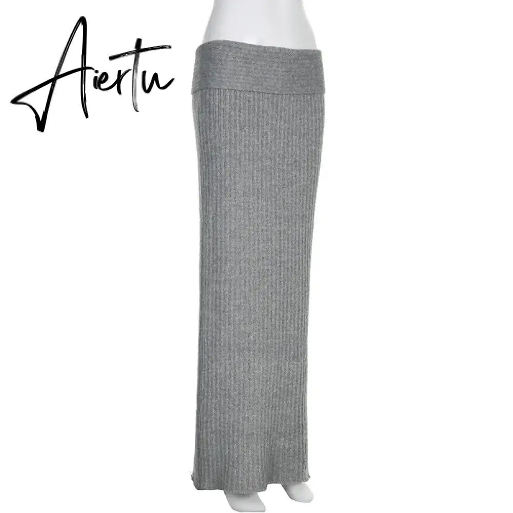 Autumn Winter Knit Skirt Fashion Street Style Low Rise Straight Long Skirts for Women y2k Harajuku Outfits Vintage Lady Aiertu