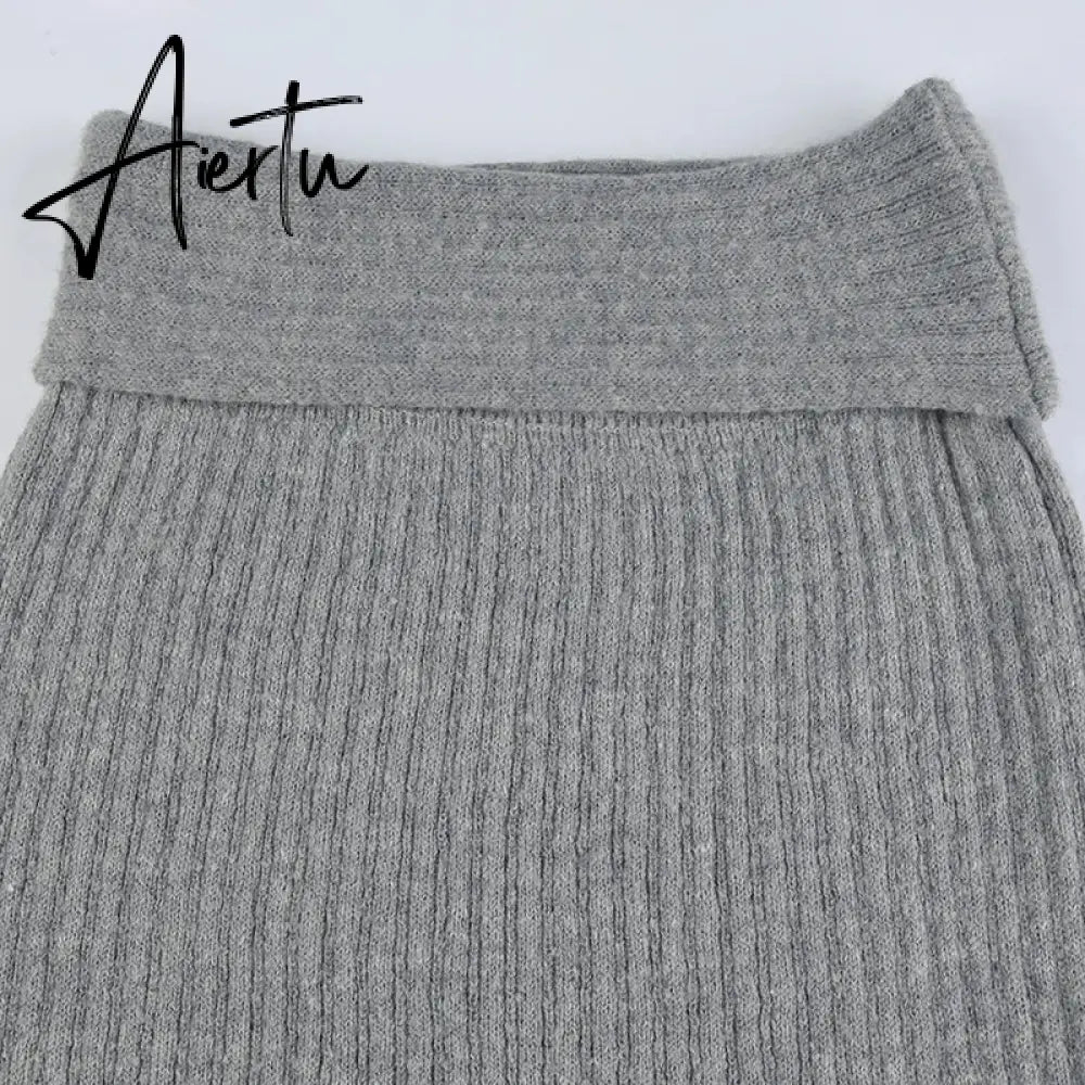 Autumn Winter Knit Skirt Fashion Street Style Low Rise Straight Long Skirts for Women y2k Harajuku Outfits Vintage Lady Aiertu