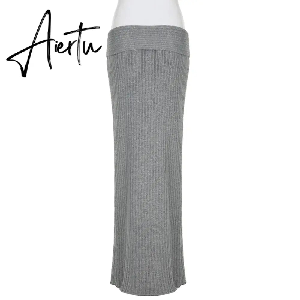 Autumn Winter Knit Skirt Fashion Street Style Low Rise Straight Long Skirts for Women y2k Harajuku Outfits Vintage Lady Aiertu