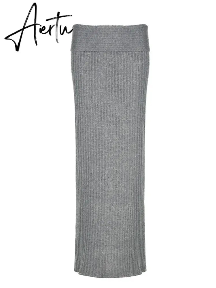 Autumn Winter Knit Skirt Fashion Street Style Low Rise Straight Long Skirts for Women y2k Harajuku Outfits Vintage Lady Aiertu