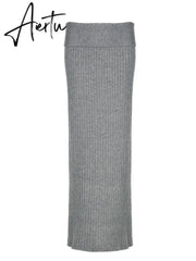 Autumn Winter Knit Skirt Fashion Street Style Low Rise Straight Long Skirts for Women y2k Harajuku Outfits Vintage Lady Aiertu