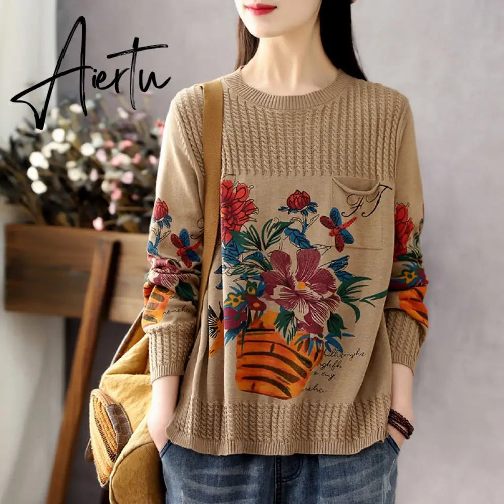 Autumn Winter Women Cardigans Warm Knitted Sweater Jacket Pocket Embroidery Fashion Knit Cardigan Coat Lady Loose Sweaters tops Aiertu