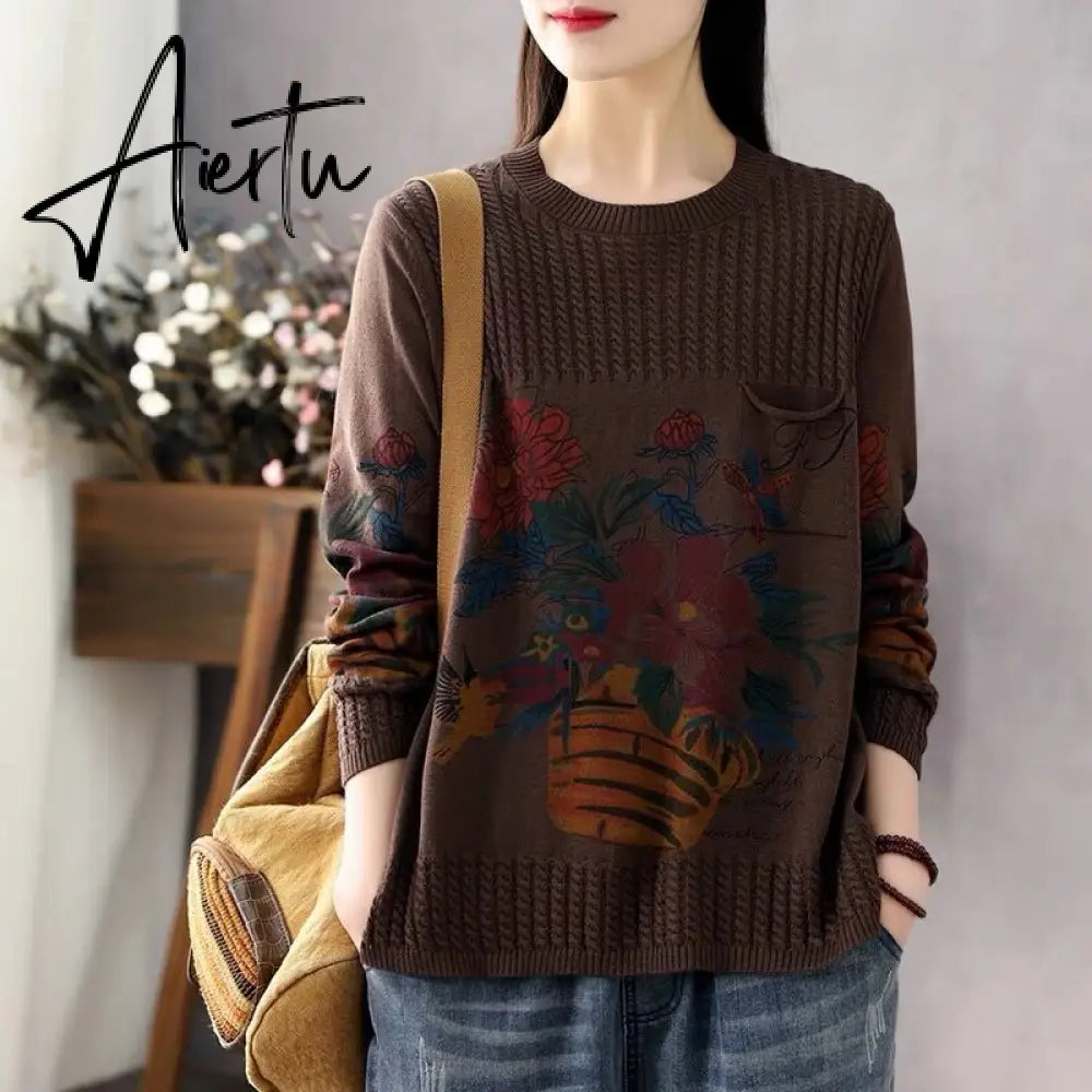 Autumn Winter Women Cardigans Warm Knitted Sweater Jacket Pocket Embroidery Fashion Knit Cardigan Coat Lady Loose Sweaters tops Aiertu