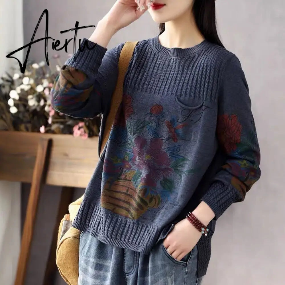 Autumn Winter Women Cardigans Warm Knitted Sweater Jacket Pocket Embroidery Fashion Knit Cardigan Coat Lady Loose Sweaters tops Aiertu