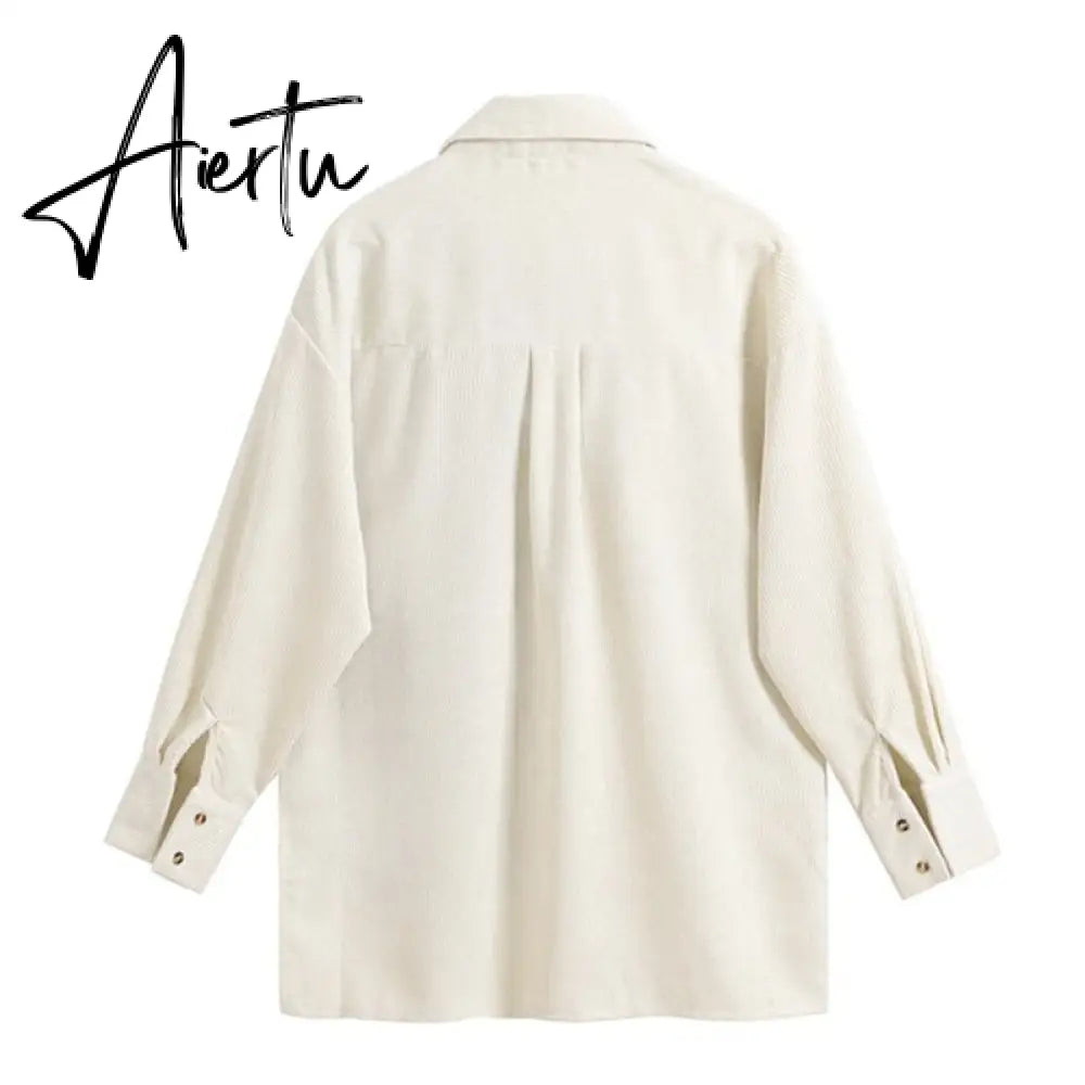 Awen Corduroy Splicing Plaid Shirt for Women Man Fashion Oversized Loose Cardigan Soft Corduroy Korean Lattice Blouse Jacket Top Aiertu