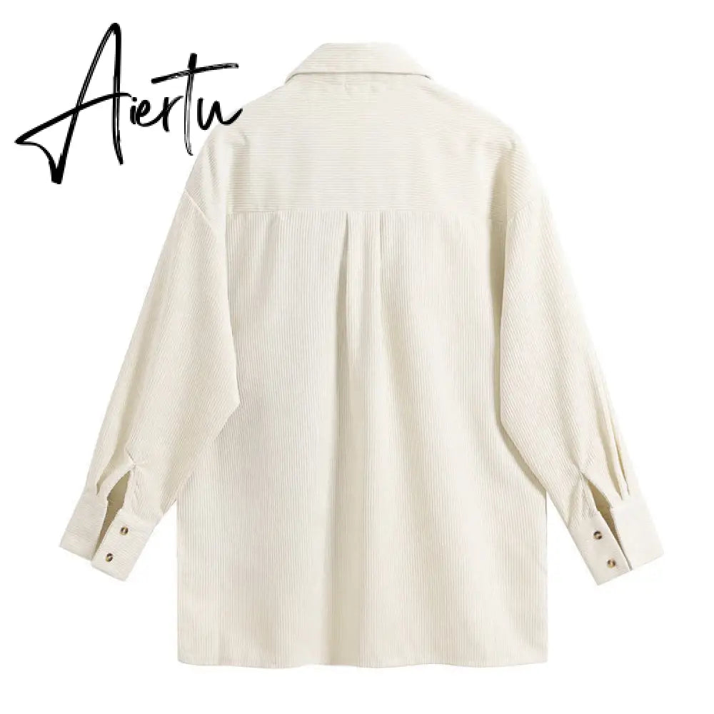 Awen Corduroy Splicing Plaid Shirt for Women Man Fashion Oversized Loose Cardigan Soft Corduroy Korean Lattice Blouse Jacket Top Aiertu