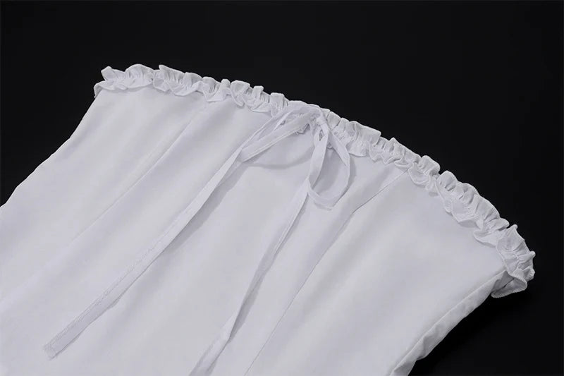 Aiertu  Elegant Strapless Lace Ruffles Off Shoulder Tank Top With White Long Skirt Aesthetic Gentle Slim Women 2 Piece Set Aiertu