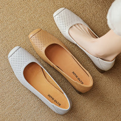 Aiertu  -  summer new women's cow leather hollow-out breathable summer 3cm low heel pumps elegant ladies OL style slim heeled shoes 41 Aiertu