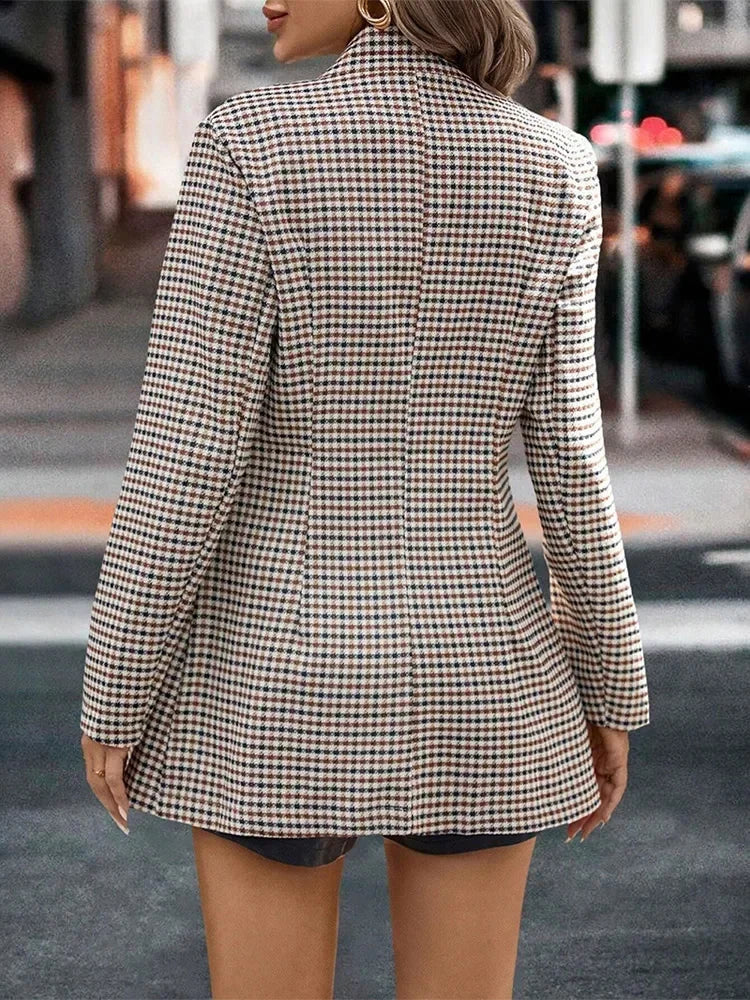 Aiertu  -  Women Retro Slim Plaid Suit Jacket Fashion Casual Long Sleeve Buttonless Formal Coat 2025 Spring Lady Commuting Highstreet Coat Aiertu