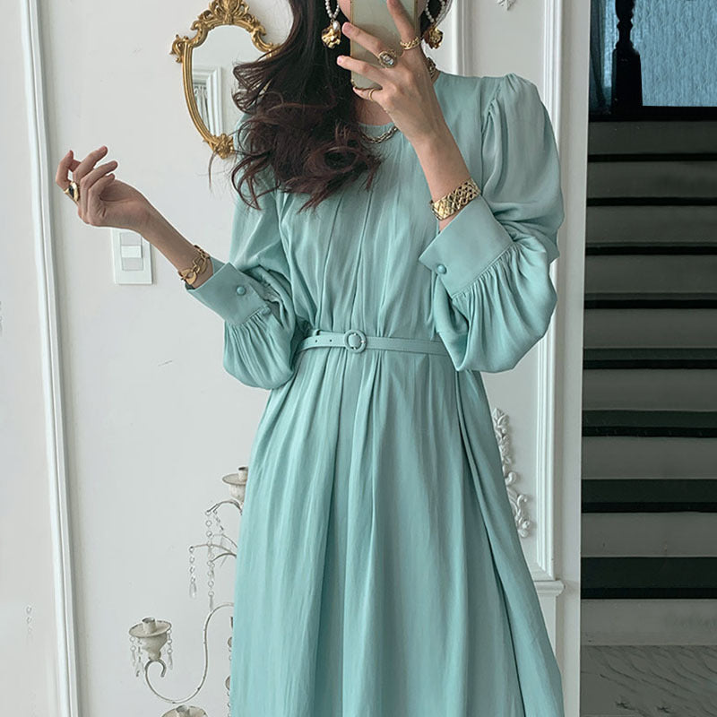 Aiertu - Round Neck Shiny Dress Aiertu
