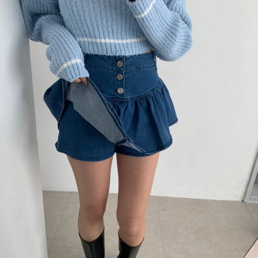 Aiertu  -  Korean Y2K Sheath High Waist Solid Color Shorts Skirts 2025 Spring Women's Slim Fit Hotsweet Sexy Style Harajuku Denim Skirt Aiertu