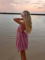 Aiertu  -  Pink 3D Floral Bandage Sleeveless Summer Dress Women Sexy Strapless Backless Mini Dress Beach Ladies Holiday Sundresses 2025 New Aiertu