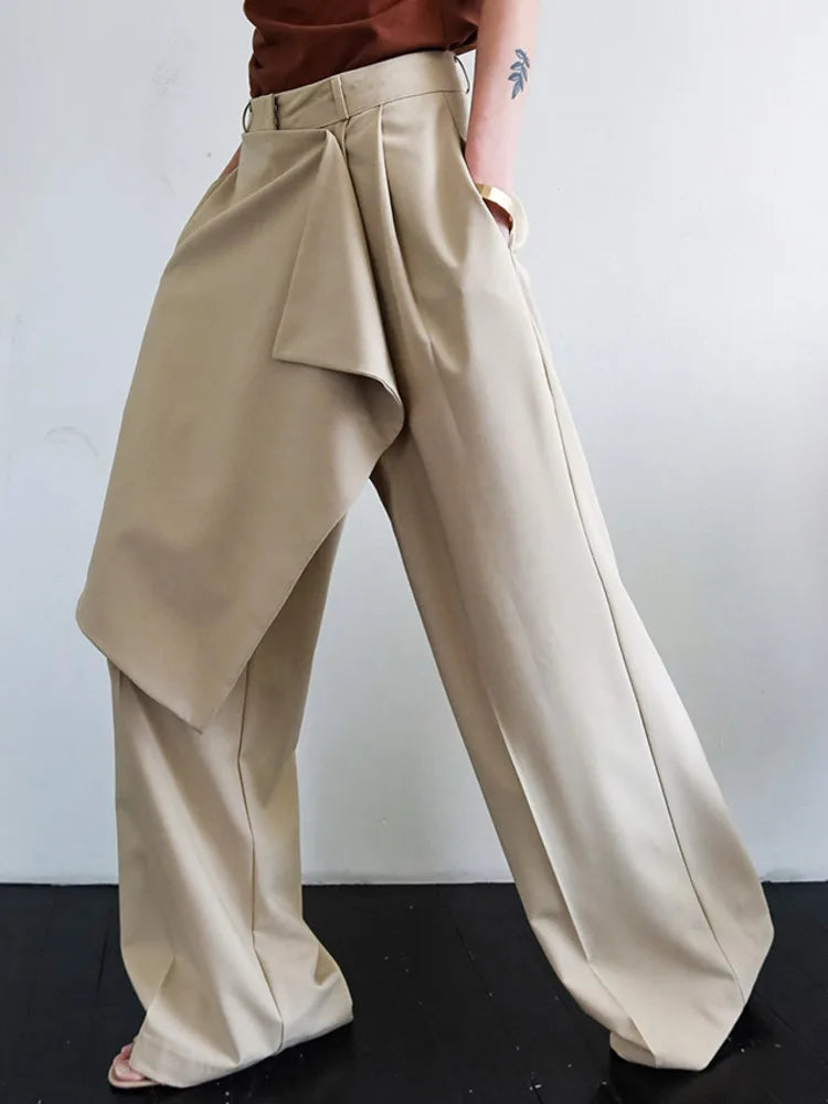 Aiertu  -  Autumn Loose High-Waist Long Pants Women Elegant Elastic Fashion Casual Pleated Patchwork High Waist Female Long Pants Aiertu