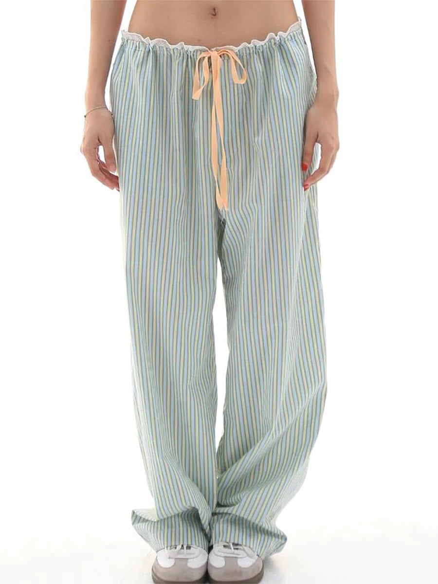 Aiertu  -  New Fashion Women Loose Pants Stripe Drawstring Elastic Waist Trousers Spring Summer Casual Sweatpants Hot Sale S M L Aiertu