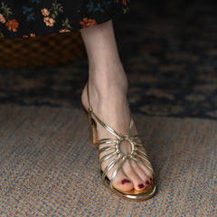 Aiertu  Buckle Strap Vintage Summer Gold Shoes For Women French Style Sandals Microfiber Ladies Shoes Female Retro Sandals Aiertu
