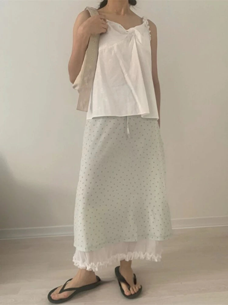 Aiertu  -  Summer Sweet Fake Two Pieces Women Skirts Vintage Elastic Waist Skirt Harajuku Y2k Aesthetic Patchwork Streetwear Printing Falda Aiertu