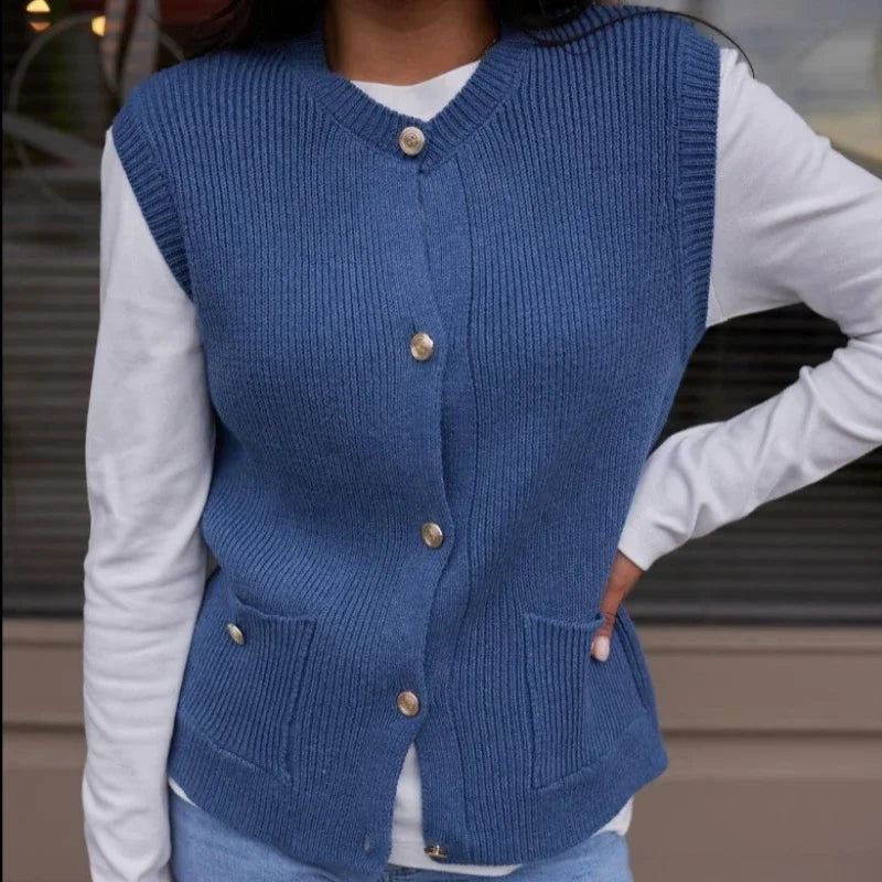 Aiertu  -  Trendix Vintage Knit Cardigan Vest Women Winter Fashion Sleeveless Button Pocket Tank Top Femme Solid Casual Knitwear Streetwear Aiertu