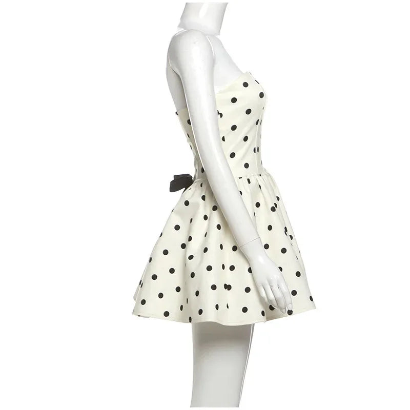 Aiertu  -  Fashion Wave Point Party Dress Women Strapless Backless Ruffle Hem A-line Mini Dresses Female 2025 Spring Summer Chic Lady Robe Aiertu