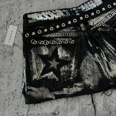 Aiertu  -  Y2K Streetwear Retro Skirt Gothic Hip Hop Patchwork Rhinestone Sequins Loose Washed Denim Short Group High Waist Slim Mini Skirt Aiertu