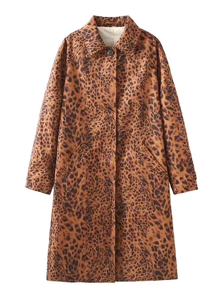 Aiertu  -  Women Fashion Leopard Print Lapel Suede Trench Coat Autumn Casual Long Sleeved Buttoned Jacket 2026 Lady High Street Outercoat Aiertu