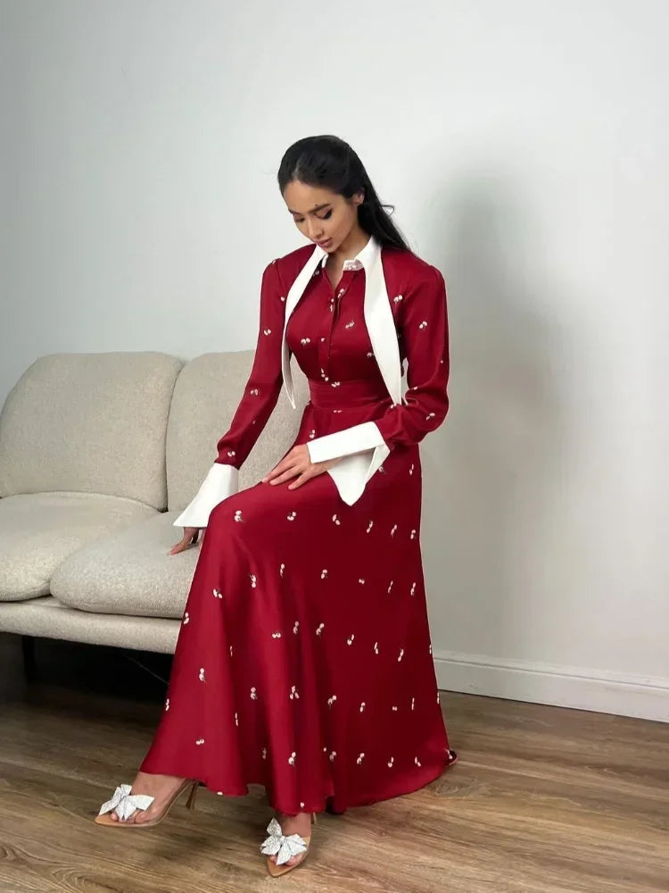 Aiertu  -  Elegant Printed Long Sleeve A-line Dresses Women Fashion High Waist Slim Fits Long Robes 2026 New Lady High Street Vestidos Aiertu