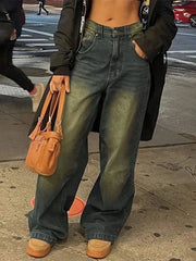 Aiertu  -  Baggy Casual Wide Leg Jeans Women Streetwear Washed Denim Trousers Female Vintage 90s High Waist Straight Pants 2025 Spring Aiertu