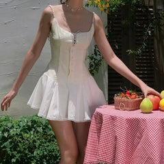 Aiertu  -  Summer 2025 Women Patchwork Sling Lace Up Dresses Short Robe Sweet Girl Holiday Dress Sexy Aiertu
